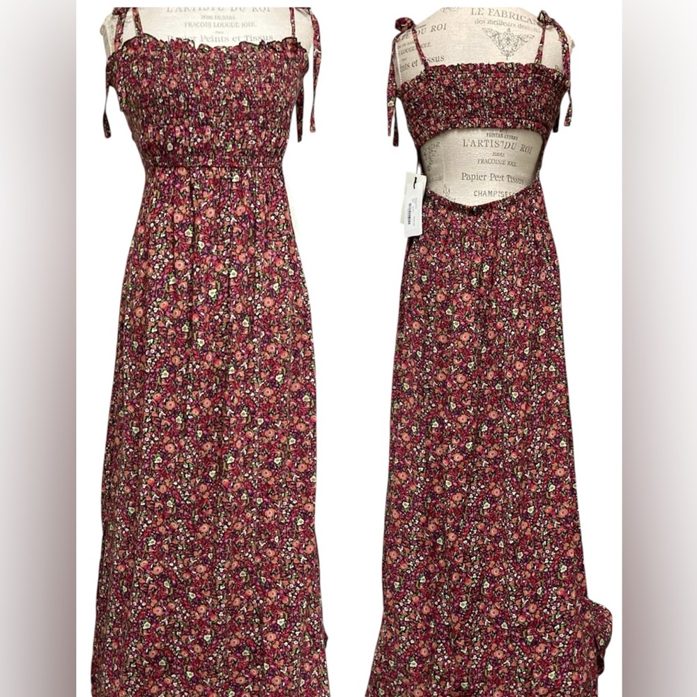 BA&SH Women’s Sofia Smocked Bodice Open Back Floral Print Maxi Dress Sz 6 New